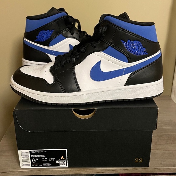 Jordan Other - Air Jordan 1 Mid White/Racer Blue-Black - Size 9.5